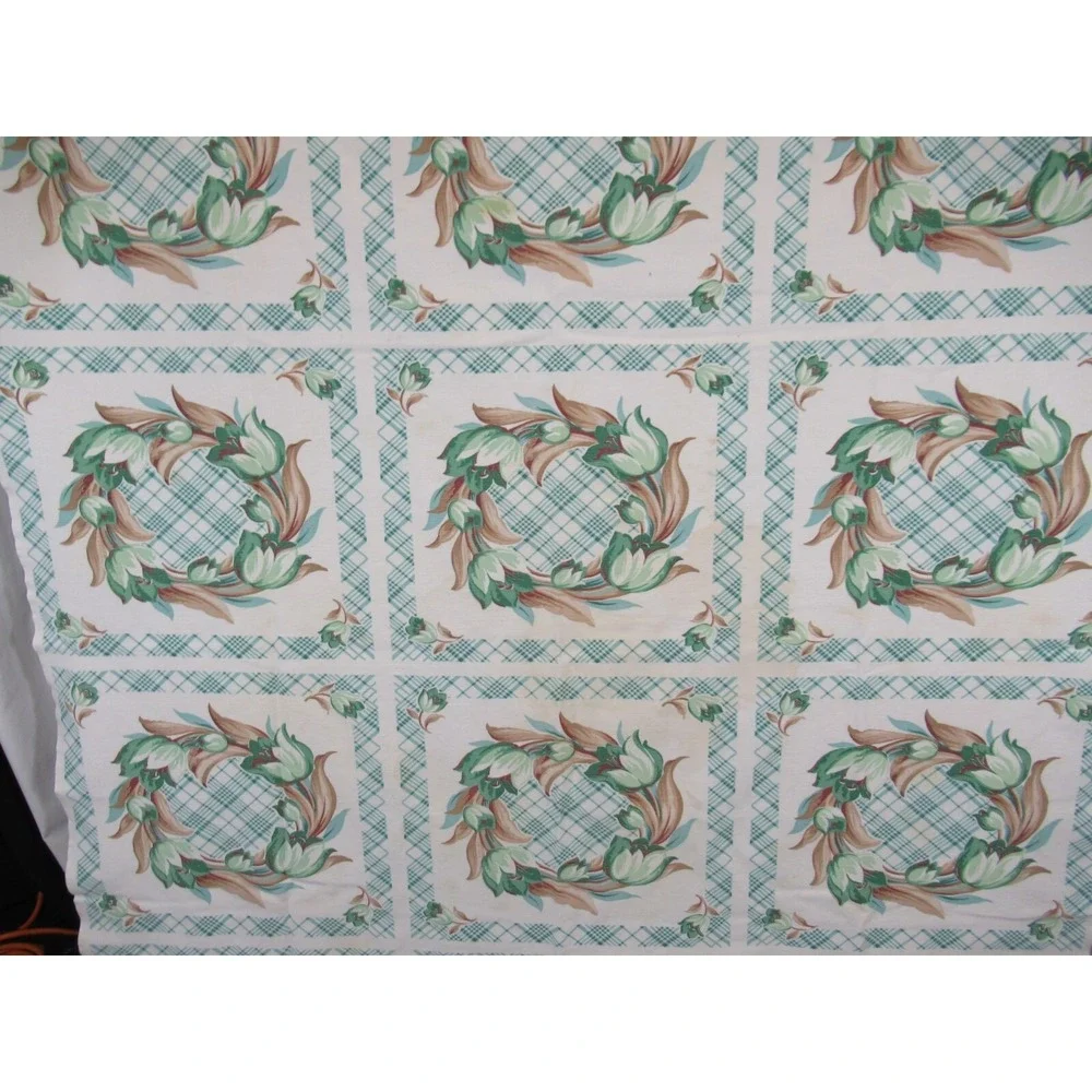 Vintage 50s Floral Print Cotton Tablecloth Square 48x53
